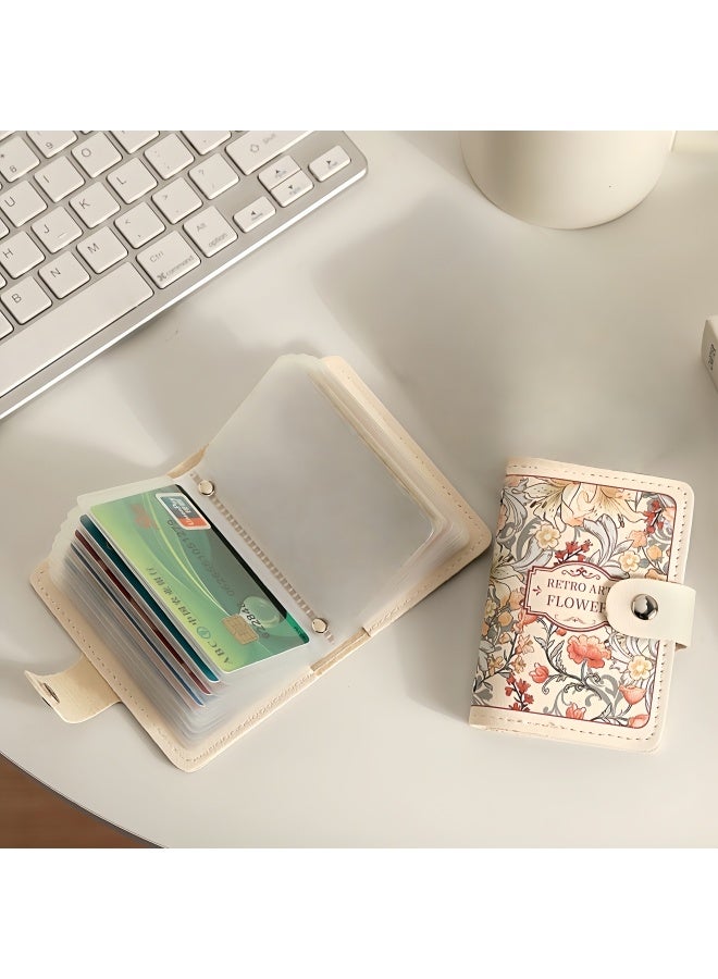 Vintage Floral Print Card Holder Wallet Retro Flower Pattern Multi Card Slot Organizer with Snap Closure Compact PU Leather Card Case for Women Ideal for Daily Use and Travel - Image 3